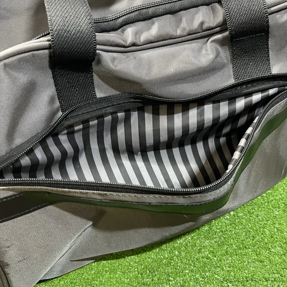 LONDON FOG Duffel Bag Canvas Travel Carry-On Gym Tote Luggage Pinstripe
